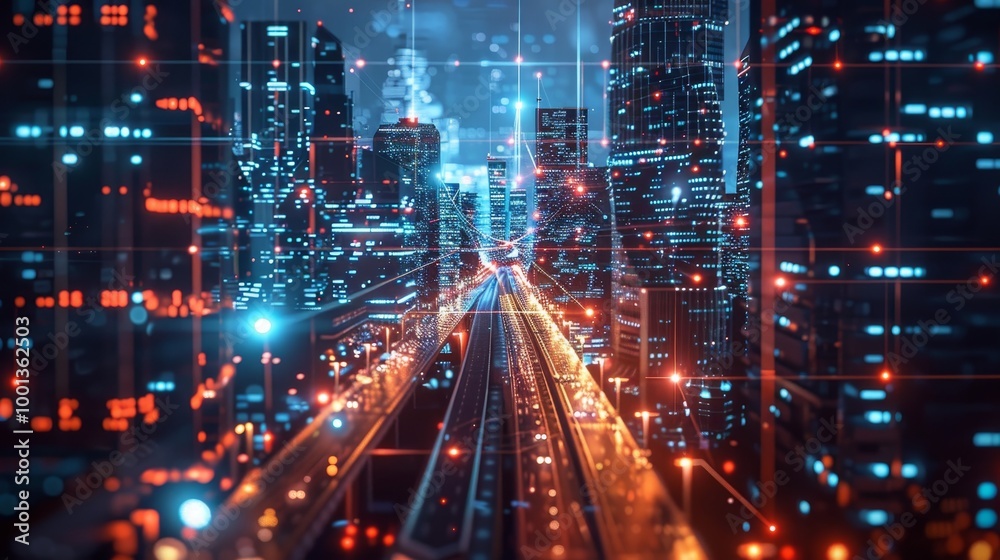 Fototapeta premium Vibrant cityscape showcasing 5g technology and futuristic networks for global innovation