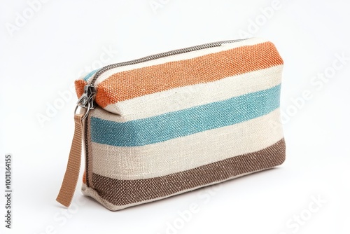 A colorful fabric pencil case on solid white background, single object