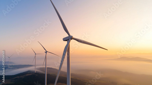 Wallpaper Mural Golden light illuminates wind turbines against serene landscape, showcasing renewable energy in harmony with nature. scene evokes sense of tranquility and sustainability Torontodigital.ca