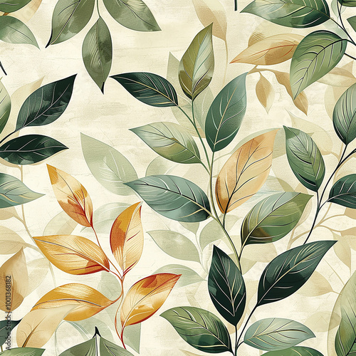 seamless leaves pattern, in all sides with green color leaves design illustration drawing in white background