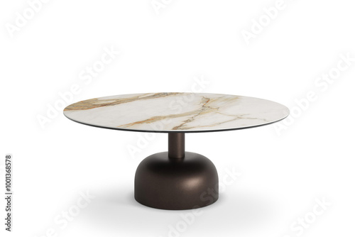 classic round coffee table with marble surface isolated on white