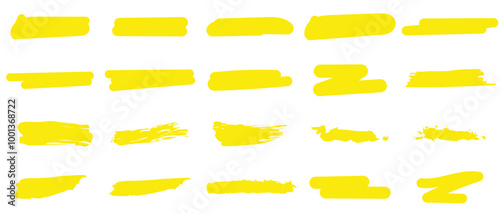 Highlight marker lines. Marker yellow strokes. Text highlights and underlining. Brush lines.Hand drawn marker strokes. Text marker stripes. 