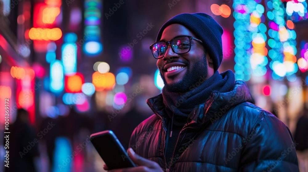 Man enjoying city nightlife Man enjoying city nightlife