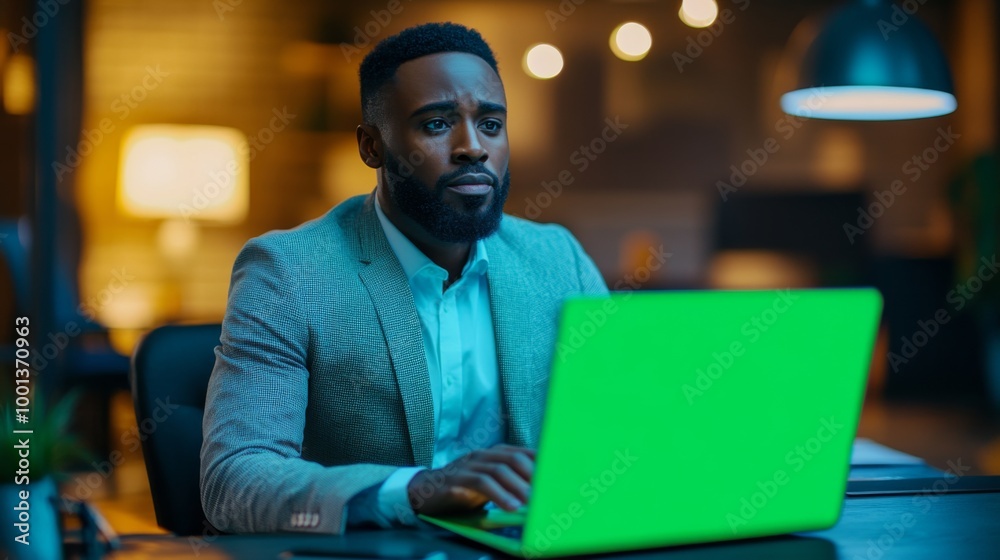 Businessman Working Late in Modern Office Businessman Working Late in Modern Office
