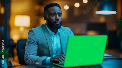 Businessman Working Late in Modern Office