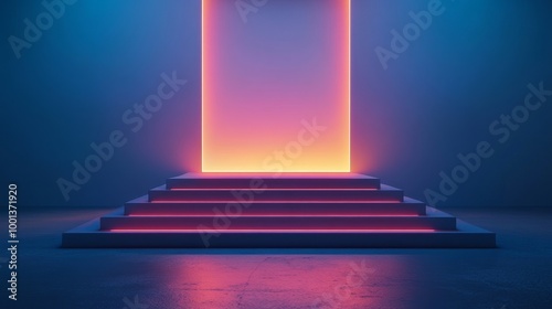 Wallpaper Mural A futuristic scene featuring illuminated stairs leading to a glowing portal, surrounded by a dark, atmospheric backdrop. Torontodigital.ca