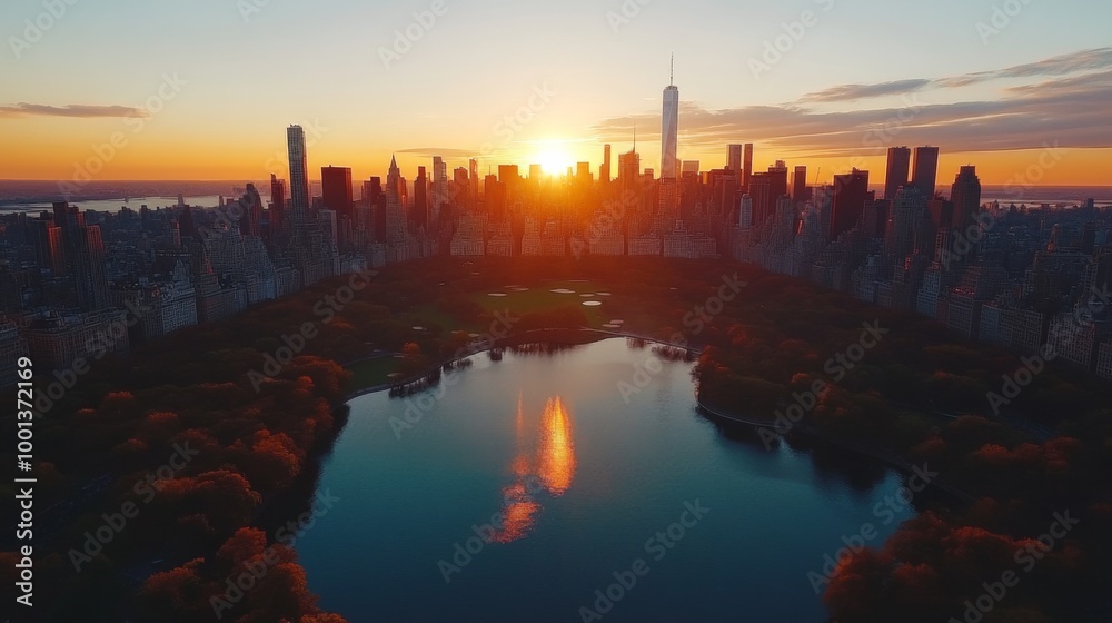 Fototapeta premium New York City Sunset Over Central Park Skyline