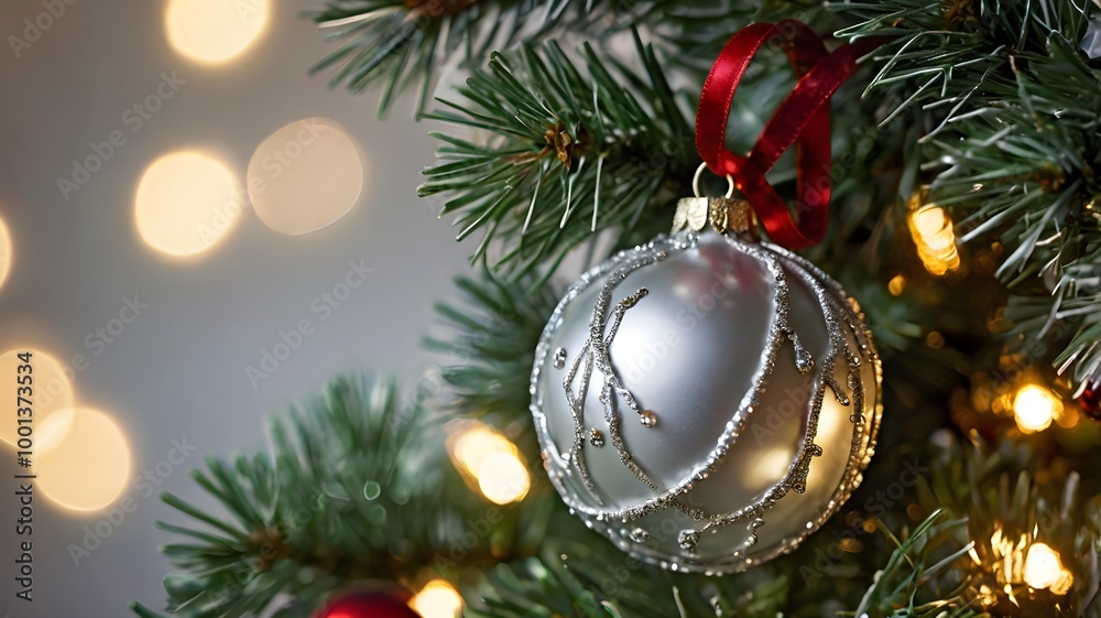 Silver Christmas decoration ball. Christmas ornament close-up view. Christmas background Silver Christmas decoration ball. Christmas ornament close-up view. Christmas background