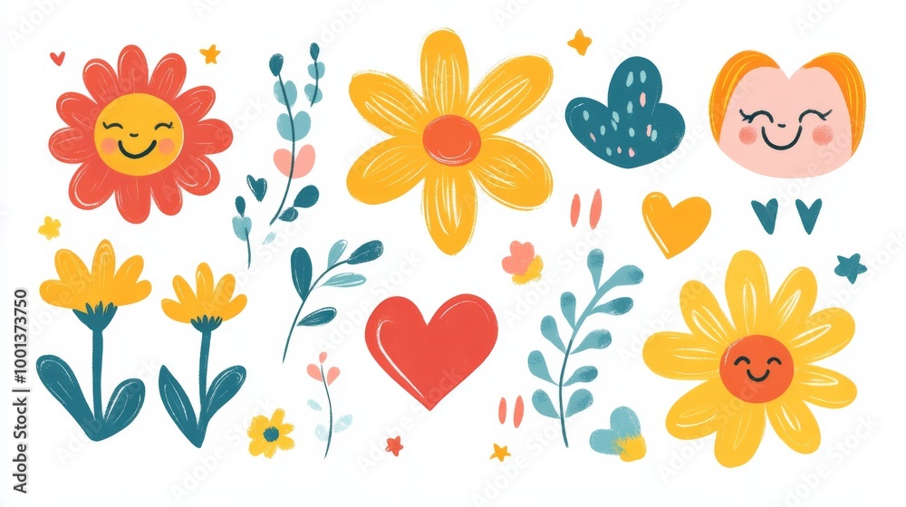 Whimsical Floral and Heart Illustration Whimsical Floral and Heart Illustration
