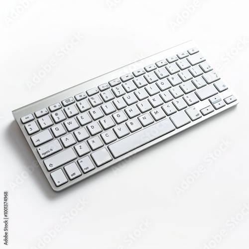 Photograph of a computer keyboard, essential for typing, isolated on a white background