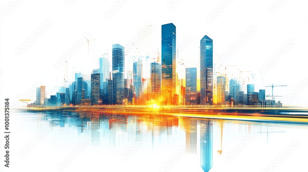 Fototapeta premium Modern Urban Skyline at Sunrise