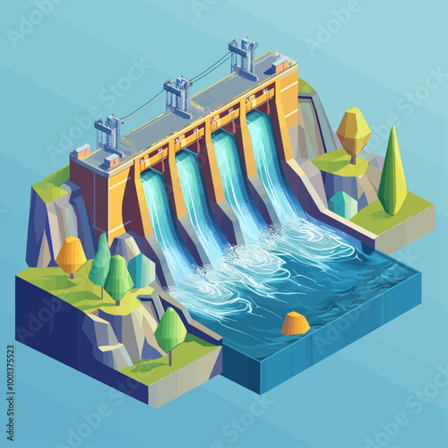 Isometric Hydroelectric Dam Renewable Energy