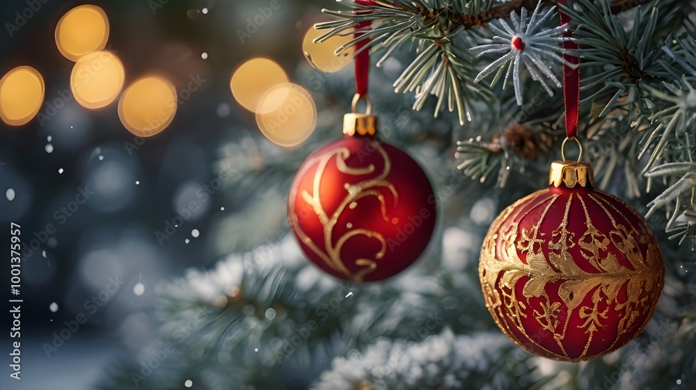 Christmas Tree with red Decorations background Christmas Tree with red Decorations background