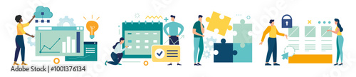 Strategic business planning digital marketing concept mega set. Social media, digital marketing, online communication and networking concept. vector illustration graphic web design