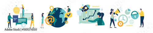 Team Trademark public relations abstract concept. Mega set people. Group workers work office. Collection scenes men women business activities. teamwork vector illustrations brainstorm