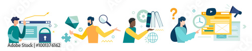 online education digital marketing concept mega set. Group online course and training. Collection people students and teachers, teamwork in office business activity. vector illustration graphic 