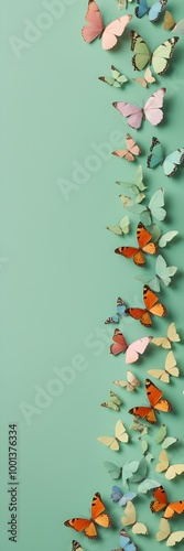 Wallpaper Mural Vibrant Butterflies on a Minimalist Green Background-Artwork- abstract background Torontodigital.ca
