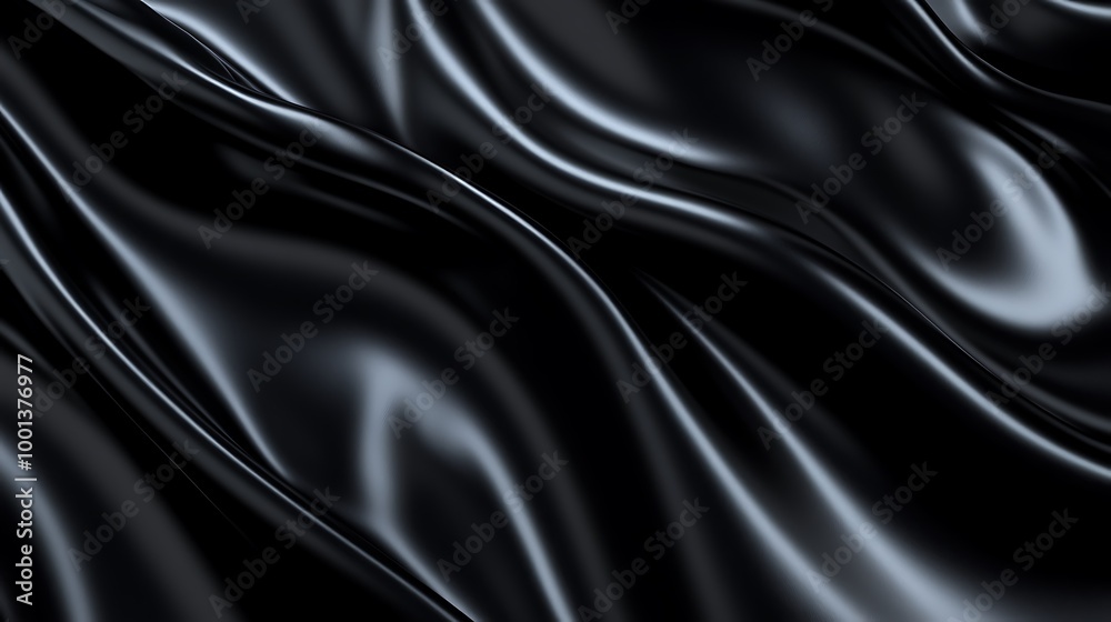 Fototapeta premium Smooth black silk fabric with flowing waves.