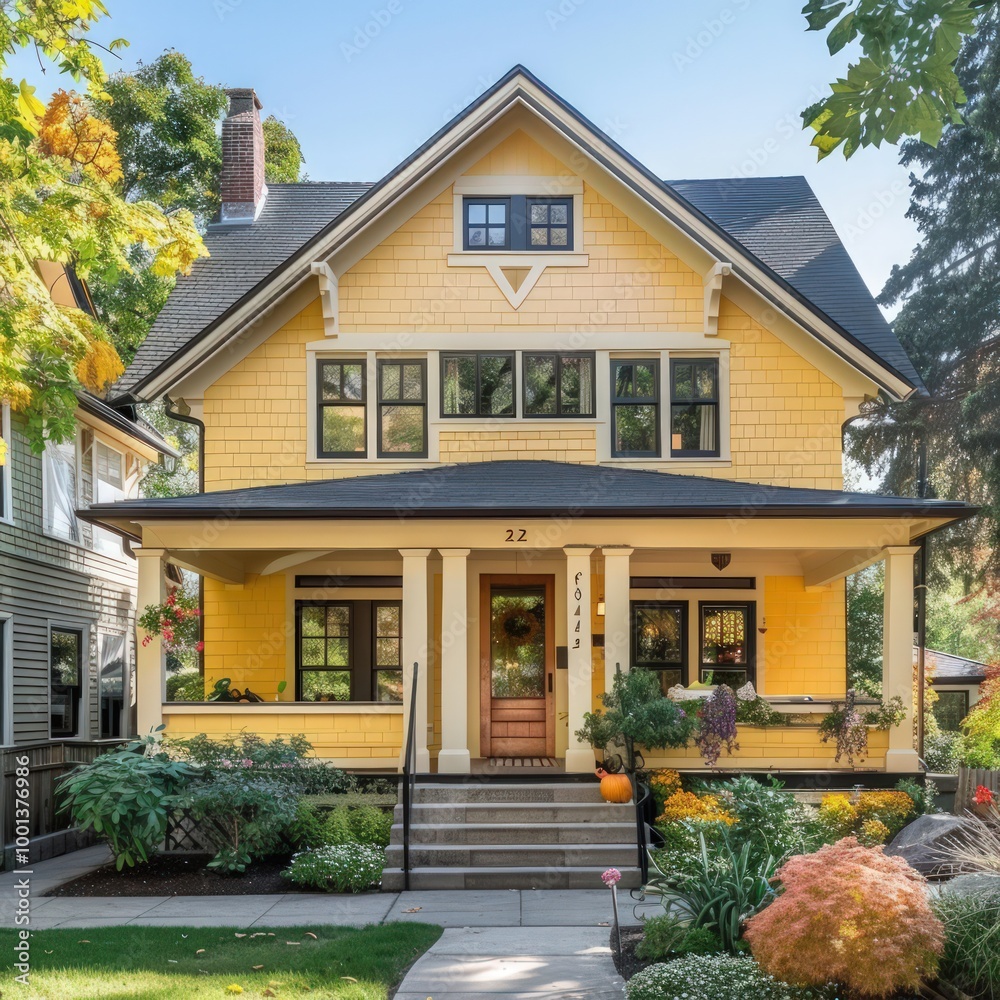 Cozy Craftsman house in pastel yellow, --v 6.0 - Image #2 @NUSRAT Cozy Craftsman house in pastel yellow, --v 6.0 - Image #2 @NUSRAT