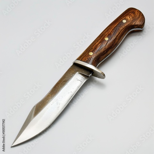  Photograph of a knife, sharp and reliable, isolated on a white background photo