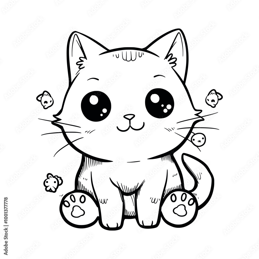 Fototapeta premium Kawaii cat illustration coloring page - coloring book for kids