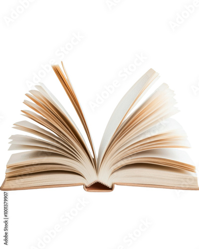 A book is open to a page with a white background. on transparent background png