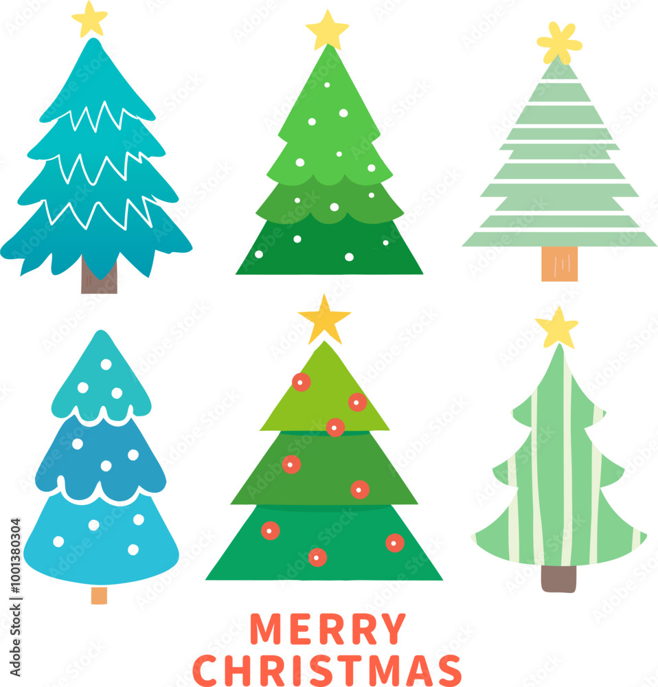 doodle vector christmas tree collection design illustration