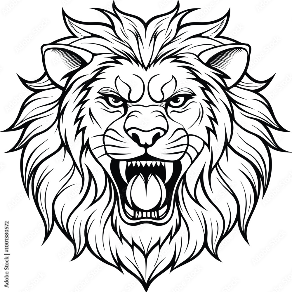Fototapeta premium angry lion head portrait silhouette open mouth lion vector