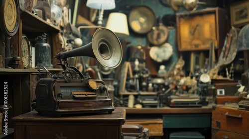 Antique Store Inventory. Old Gramophone, Sewing Machine and Other Early Twenty Century Stuff