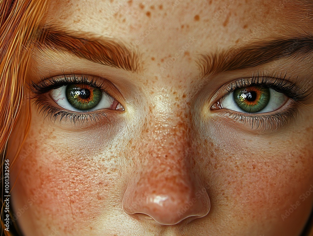 Close-up Portrait of a Woman with Green Eyes and Freckles Close-up Portrait of a Woman with Green Eyes and Freckles