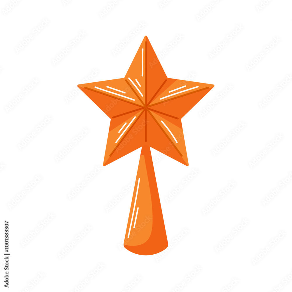 Star decoration for Christmas tree topper with a cone shaped base in cartoon. The shiny festive star isolated on a white background. Star decoration for Christmas tree topper with a cone shaped base in cartoon. The shiny festive star isolated on a white background.