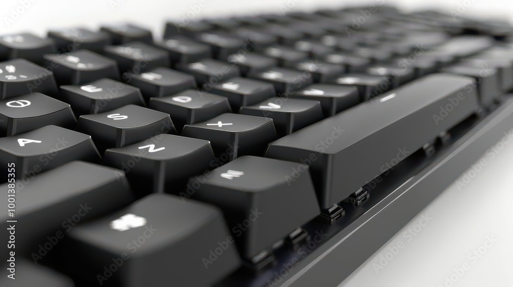 Modern gaming keyboard, white background, entertainment accessory Modern gaming keyboard, white background, entertainment accessory