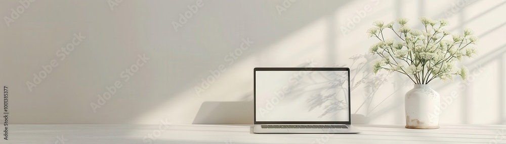 Modern laptop with open screen, white background, work tool