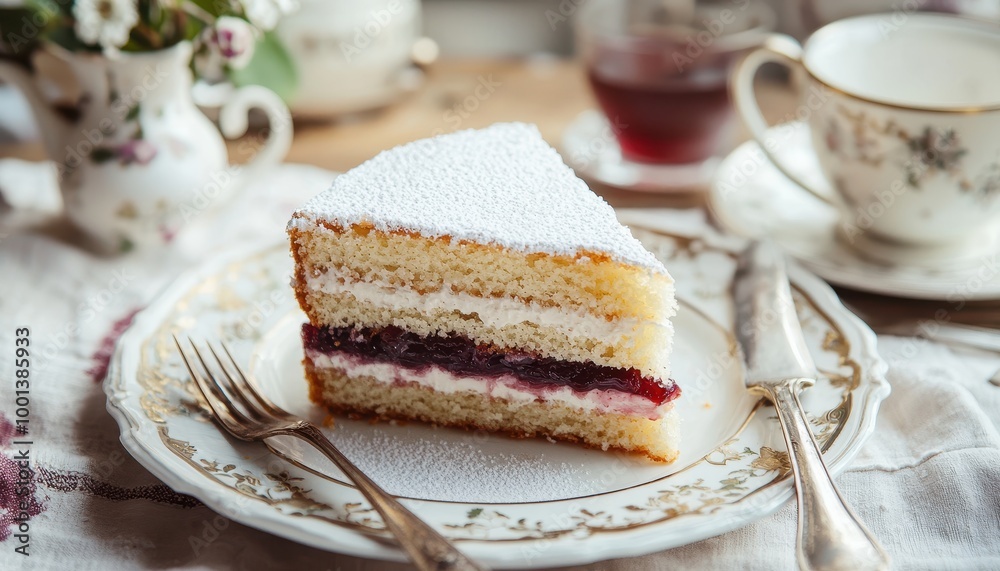 Slice of Delicious Classic Cake on Elegant Plate Slice of Delicious Classic Cake on Elegant Plate