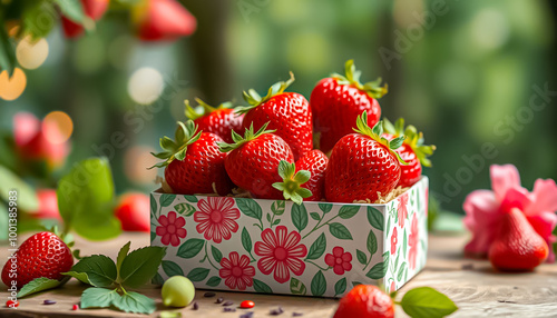 Ai generative beautiful strawberry in a paper box as a gift suitable for use as an image in design