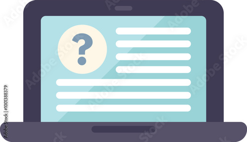 Laptop is showing a question mark on its screen, suggesting online assistance or a frequently asked questions section