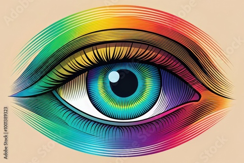 A stylized, minimalist illustration of a single human eye with bold lines, vibrant colors, and subtle shading, conveying imagination and creative expression.