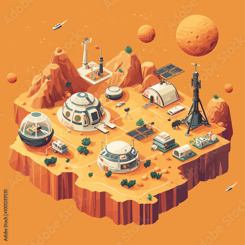 Isometric Mars Colony, Red Planet Settlement