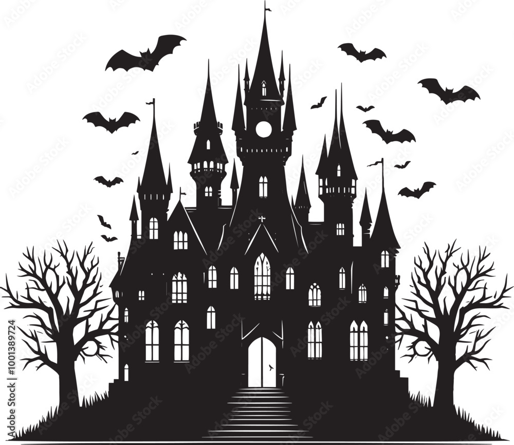 Ancient Haunted Castle silhouette vector illustration isolated on a white background Ancient Haunted Castle silhouette vector illustration isolated on a white background
