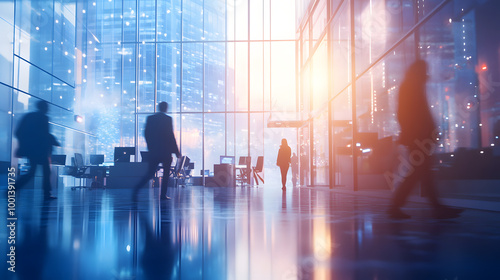 Illustration of business open modern minimalist office daytime daylight. Commercial building lobby Working culture chill workplace work life balance plant interior sustainable design sustainability