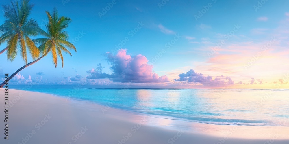 Tropical Beach Sunset with Palm Trees and Clear Sky Tropical Beach Sunset with Palm Trees and Clear Sky
