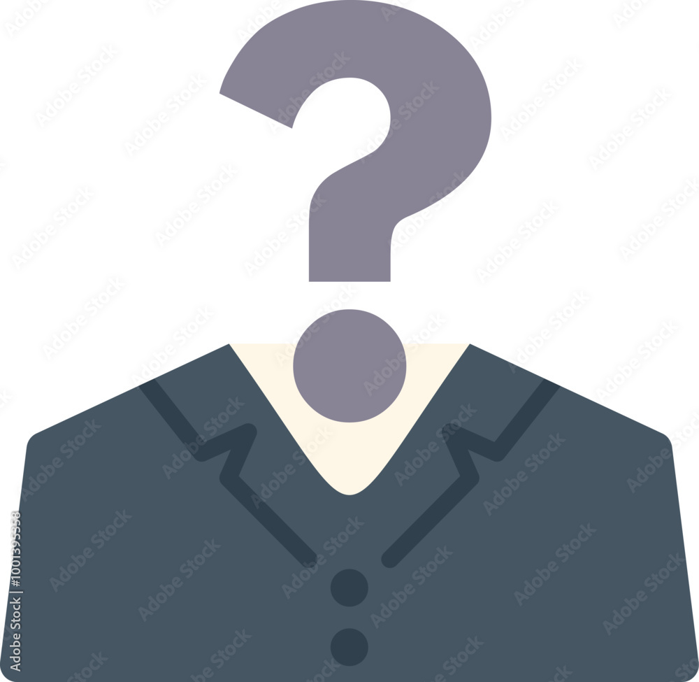 Businessman is thinking about problem, his head replaced with question mark, symbolizing confusion and search for solution Businessman is thinking about problem, his head replaced with question mark, symbolizing confusion and search for solution