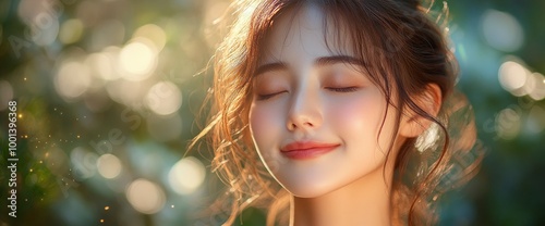 Peaceful Woman with Closed Eyes in a Natural Setting