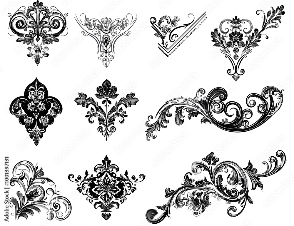 Elegant Floral Swirl Design Elements Set Elegant Floral Swirl Design Elements Set