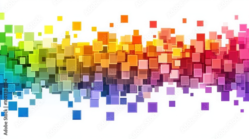 Digital pixel art with a rainbow color gradient. Modern geometric design isolated on a white or transparent background for a sleek and clean look Digital pixel art with a rainbow color gradient. Modern geometric design isolated on a white or transparent background for a sleek and clean look