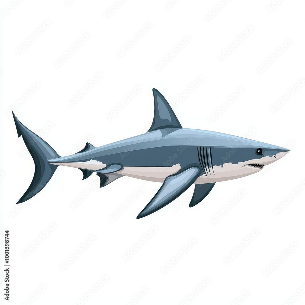 Obraz premium Shark Silhouette Swimming in Isolation on White Background