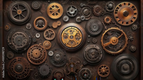 Steampunkinspired mechanical watch, intricate gears, sepia, sketch