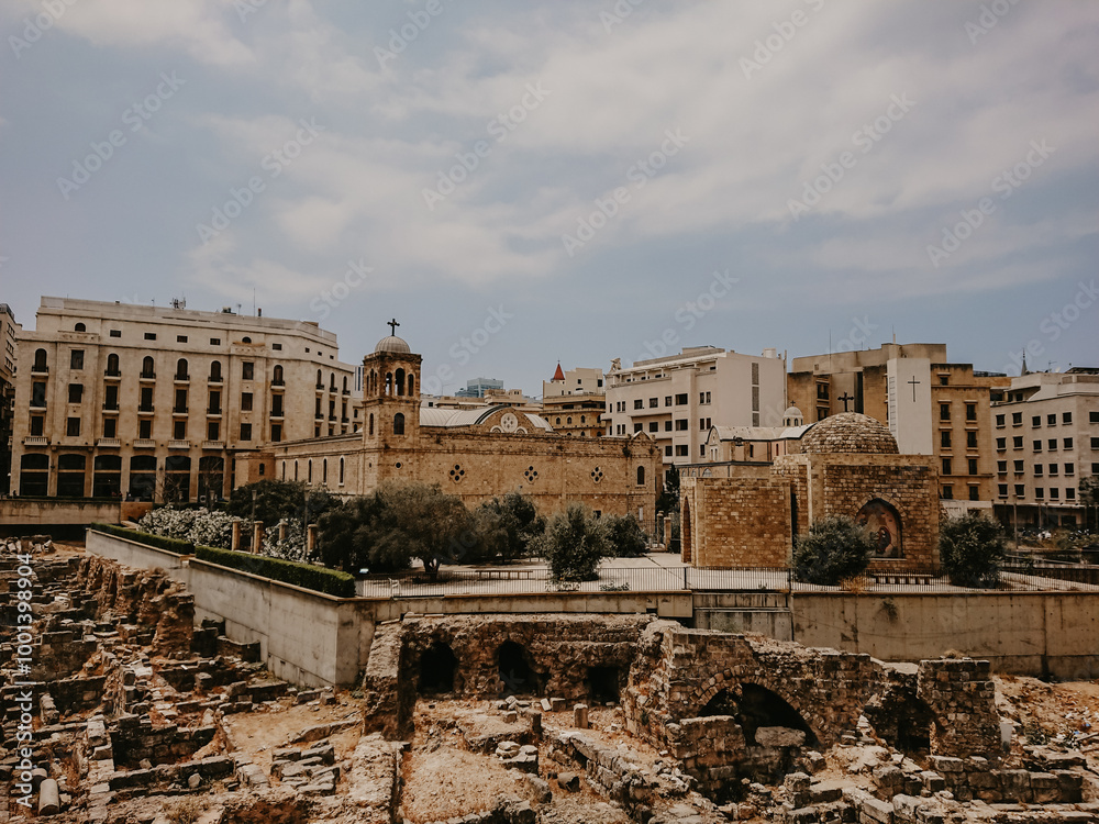 Fototapeta premium 06.14 2019 - BEIRUT, LEBANON - Roman Columns at Cardo Maximus in Beirut, Lebanon
