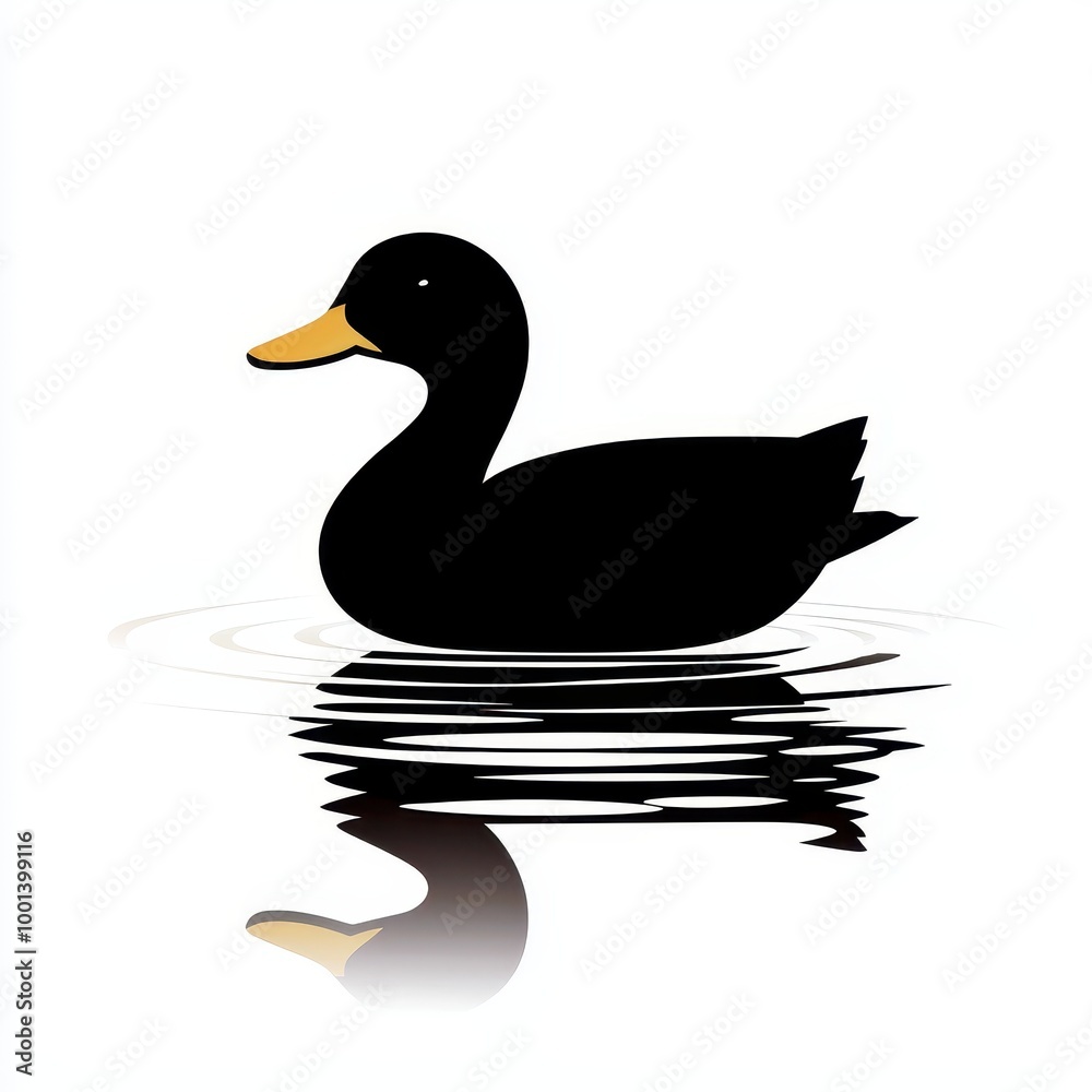Isolated Duck Silhouette Swimming on White Background Isolated Duck Silhouette Swimming on White Background