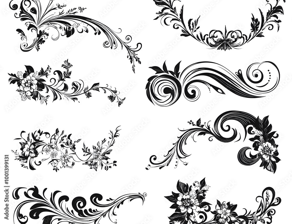 Elegant Floral Swirl Design Elements Set Elegant Floral Swirl Design Elements Set